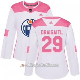 Dame Ishockey Edmonton Oilers Tröja Leon Draisaitl 29 Adidas 2017-2018 Vit Rosa Fashion Authentic